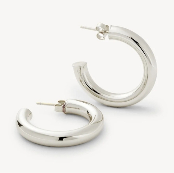 Silver Tube Hoops - Picture 1 of 4